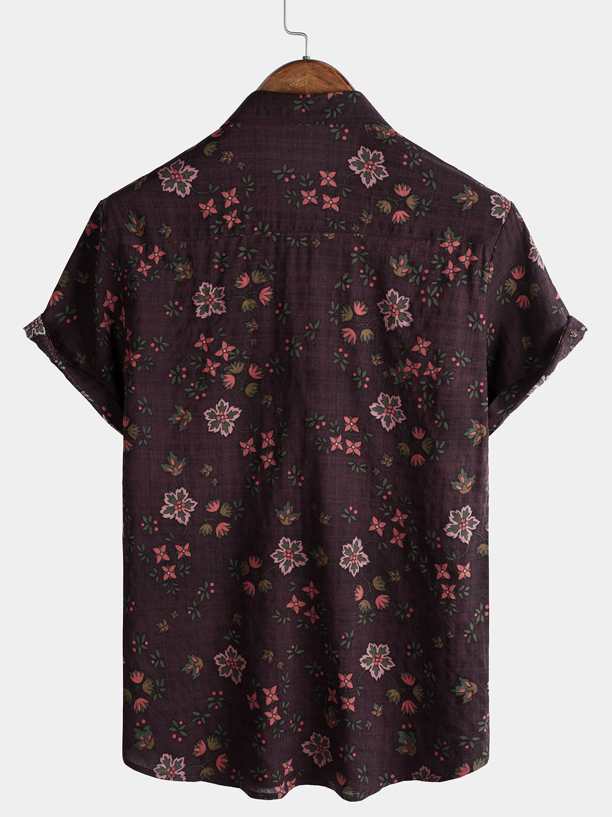 Chemise hawaïenne à manches courtes marron à imprimé floral vintage pour homme