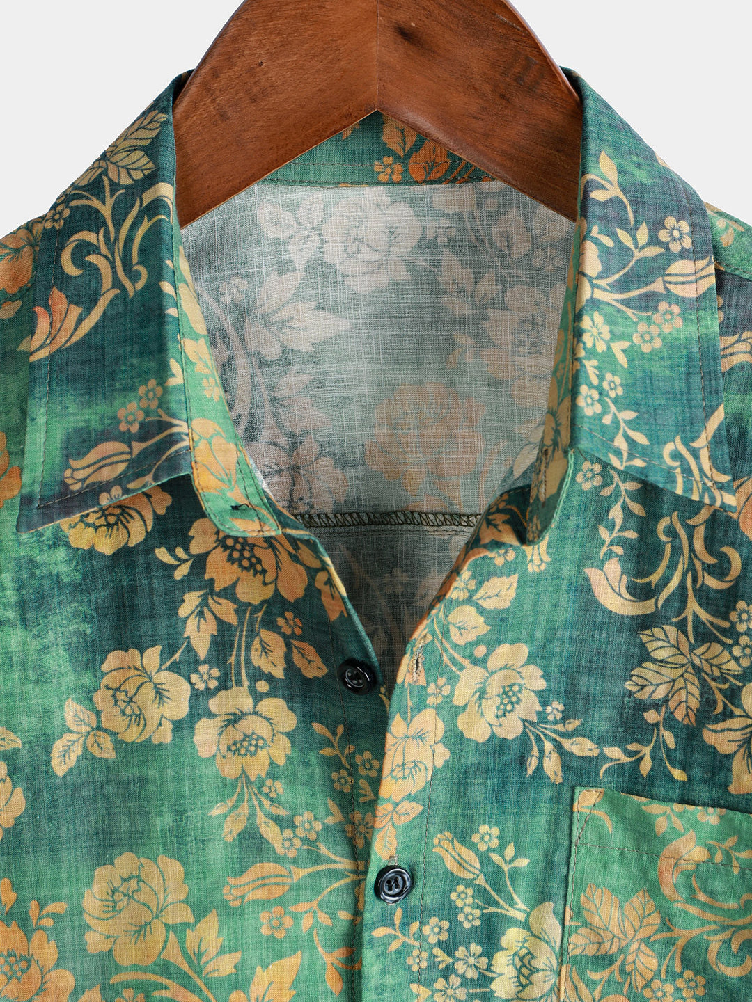 Chemise à manches courtes et poche à imprimé floral vert pour homme