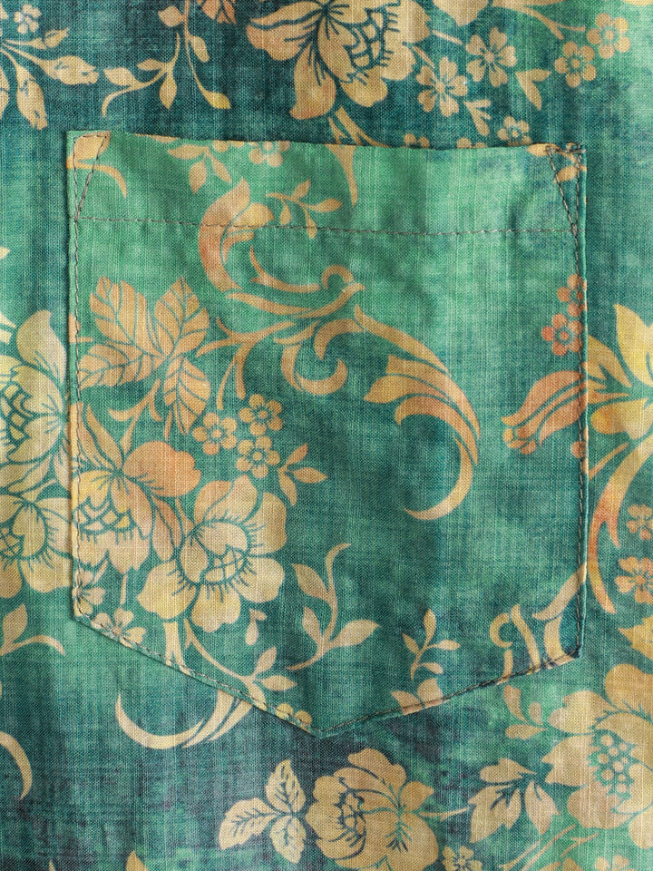 Chemise à manches courtes et poche à imprimé floral vert pour homme
