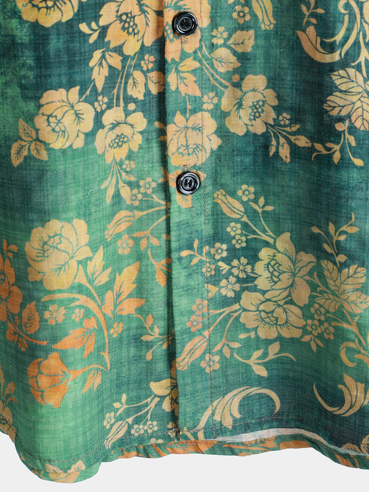 Chemise à manches courtes et poche à imprimé floral vert pour homme