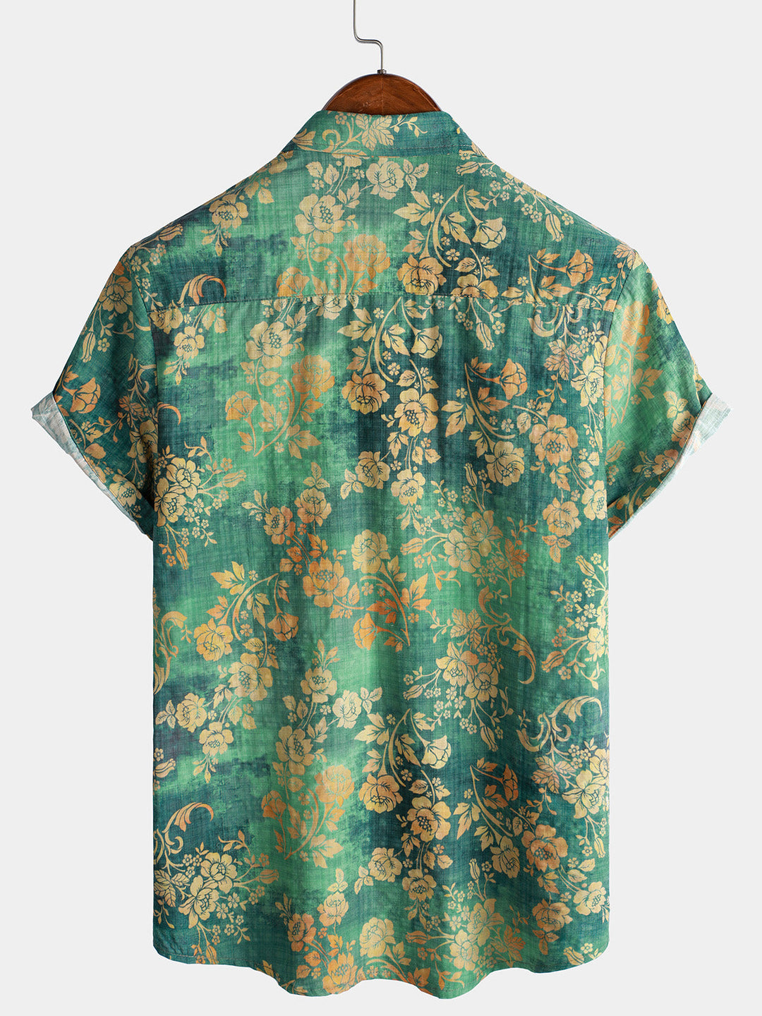 Chemise à manches courtes et poche à imprimé floral vert pour homme
