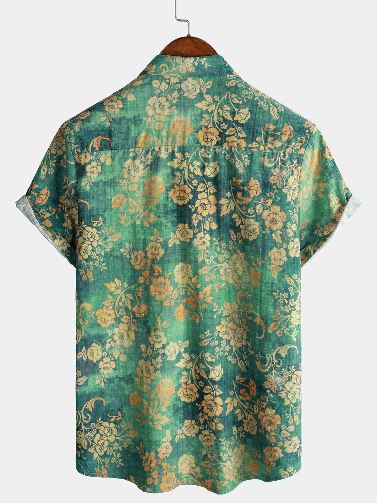 Chemise à manches courtes et poche à imprimé floral vert pour homme