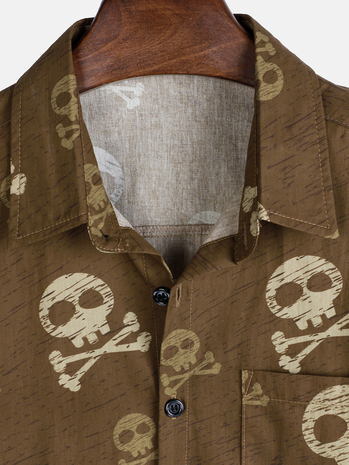 Chemise hawaïenne à manches courtes pour homme, motif tête de mort marron