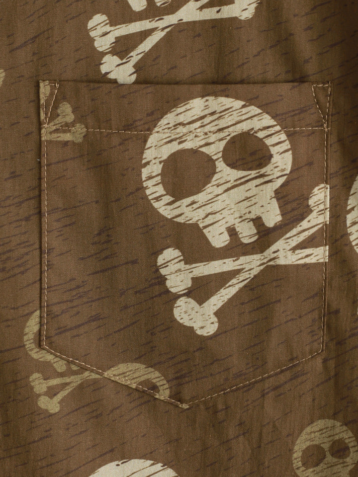 Chemise hawaïenne à manches courtes pour homme, motif tête de mort marron