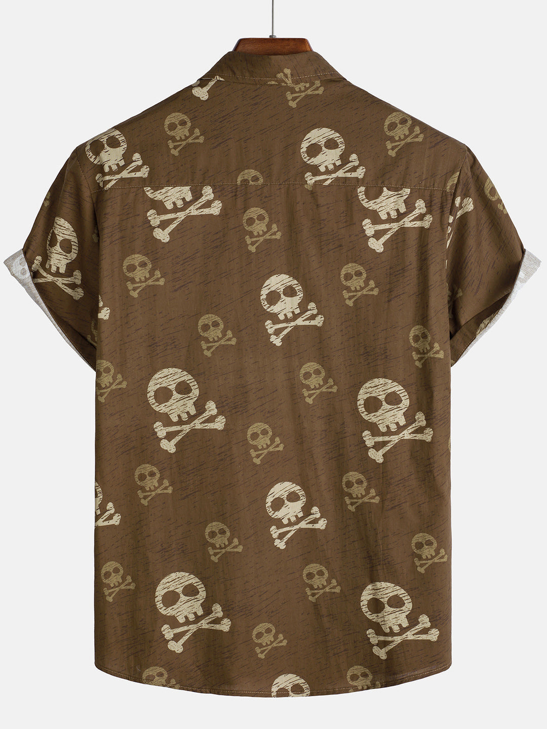 Chemise hawaïenne à manches courtes pour homme, motif tête de mort marron