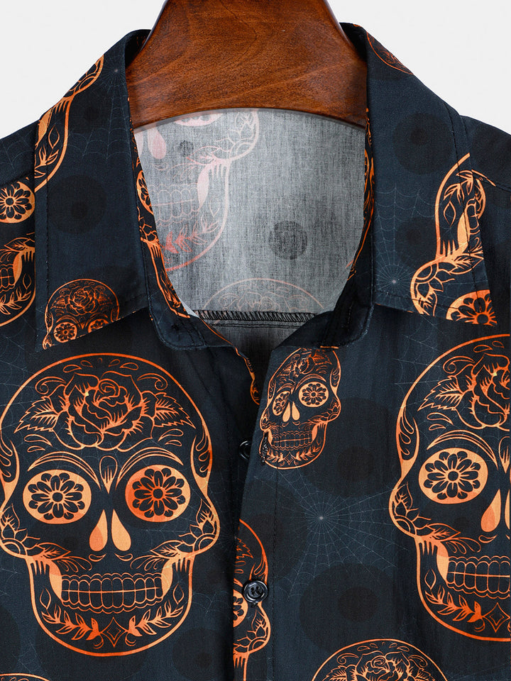 Chemise hawaïenne à manches courtes pour homme, motif tête de mort