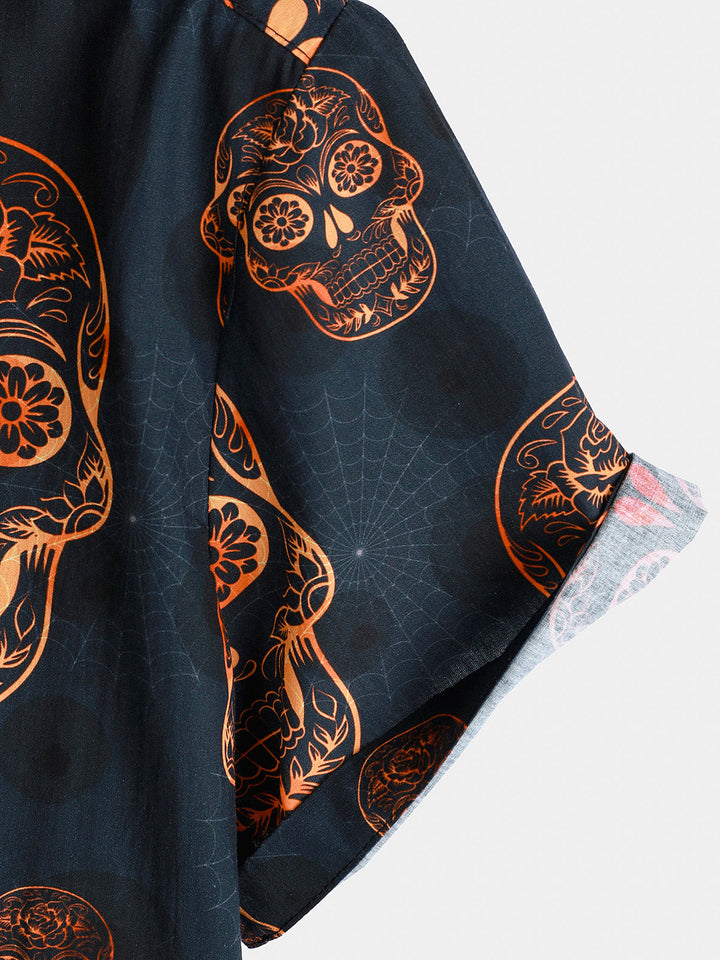 Chemise hawaïenne à manches courtes pour homme, motif tête de mort