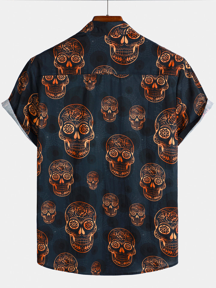 Chemise hawaïenne à manches courtes pour homme, motif tête de mort