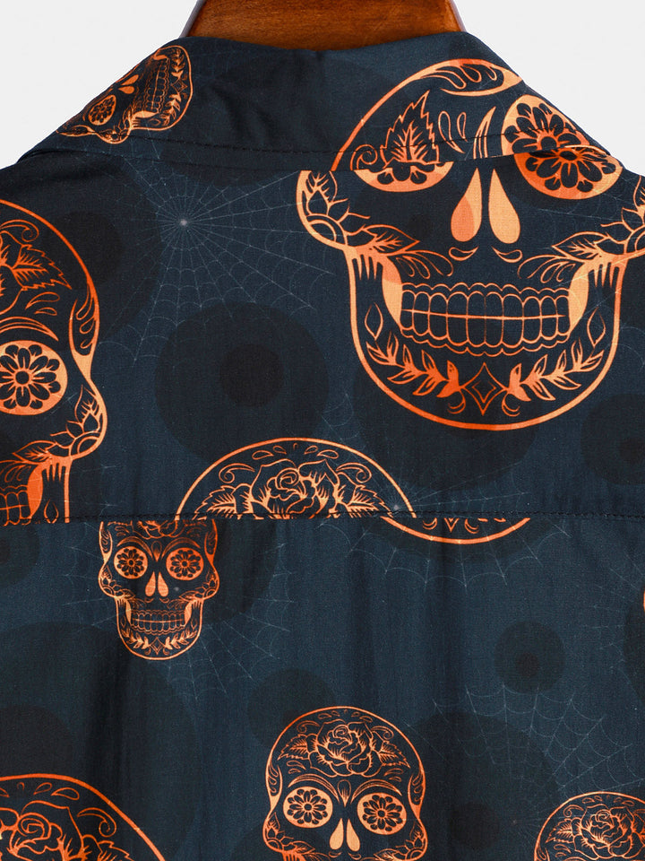 Chemise hawaïenne à manches courtes pour homme, motif tête de mort