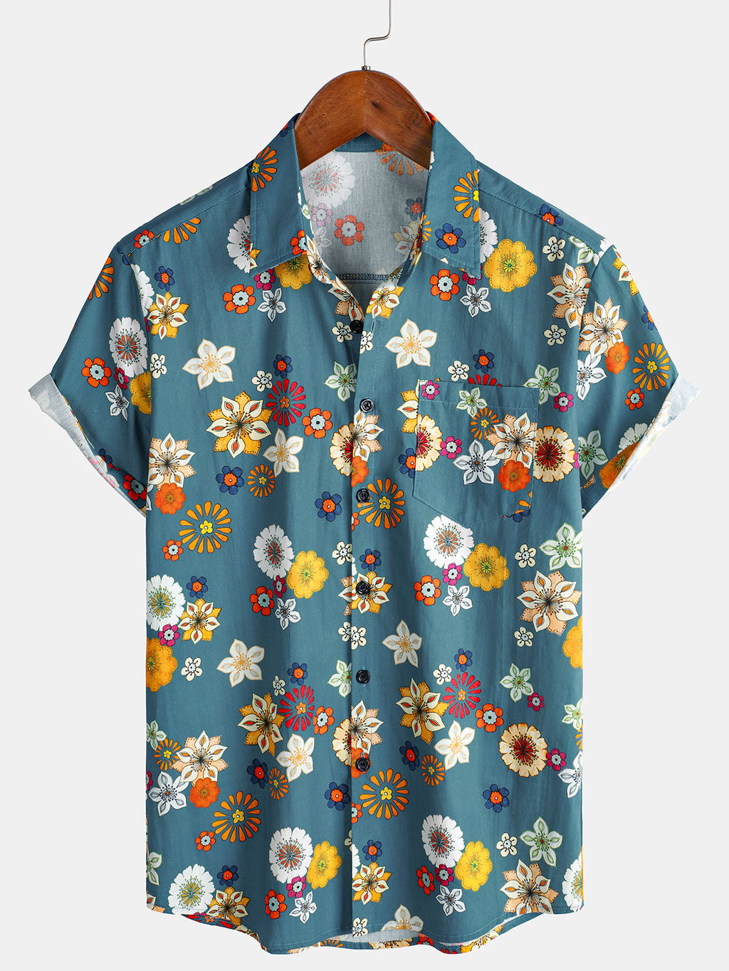 Chemise hawaïenne à manches courtes en coton à imprimé floral pour homme