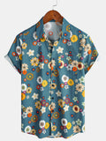 Chemise hawaïenne à manches courtes en coton à imprimé floral pour homme
