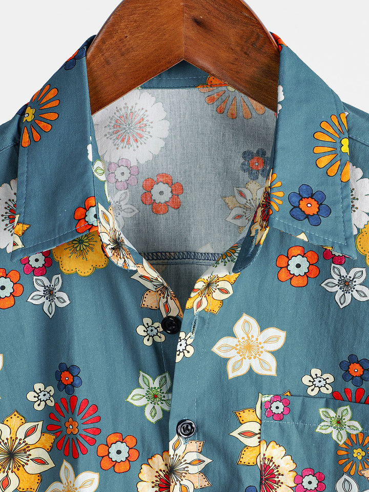 Chemise hawaïenne à manches courtes en coton à imprimé floral pour homme