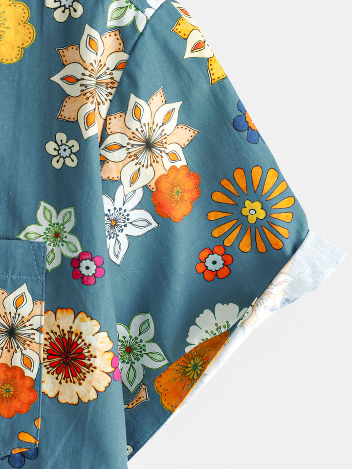 Chemise hawaïenne à manches courtes en coton à imprimé floral pour homme