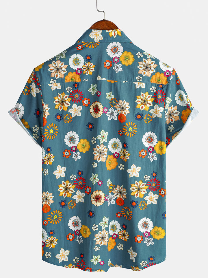 Chemise hawaïenne à manches courtes en coton à imprimé floral pour homme