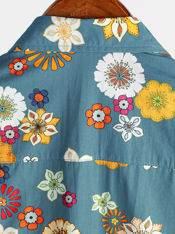 Chemise hawaïenne à manches courtes en coton à imprimé floral pour homme