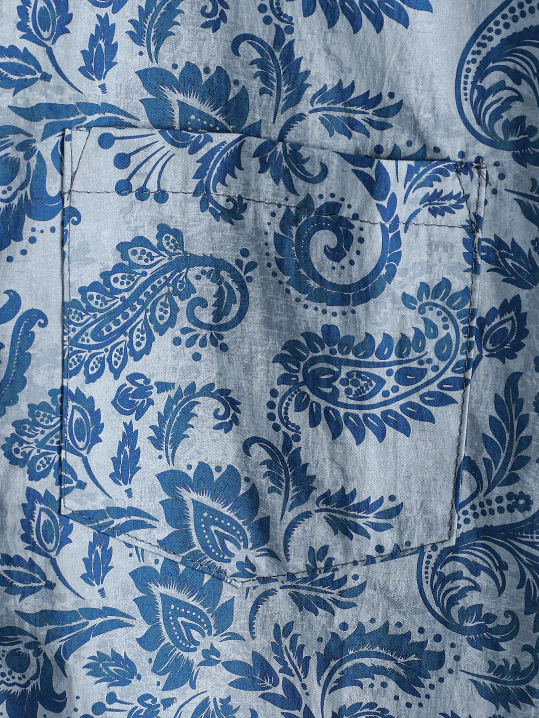 Chemise décontractée à manches courtes pour homme, motif cachemire et fleurs, bleu