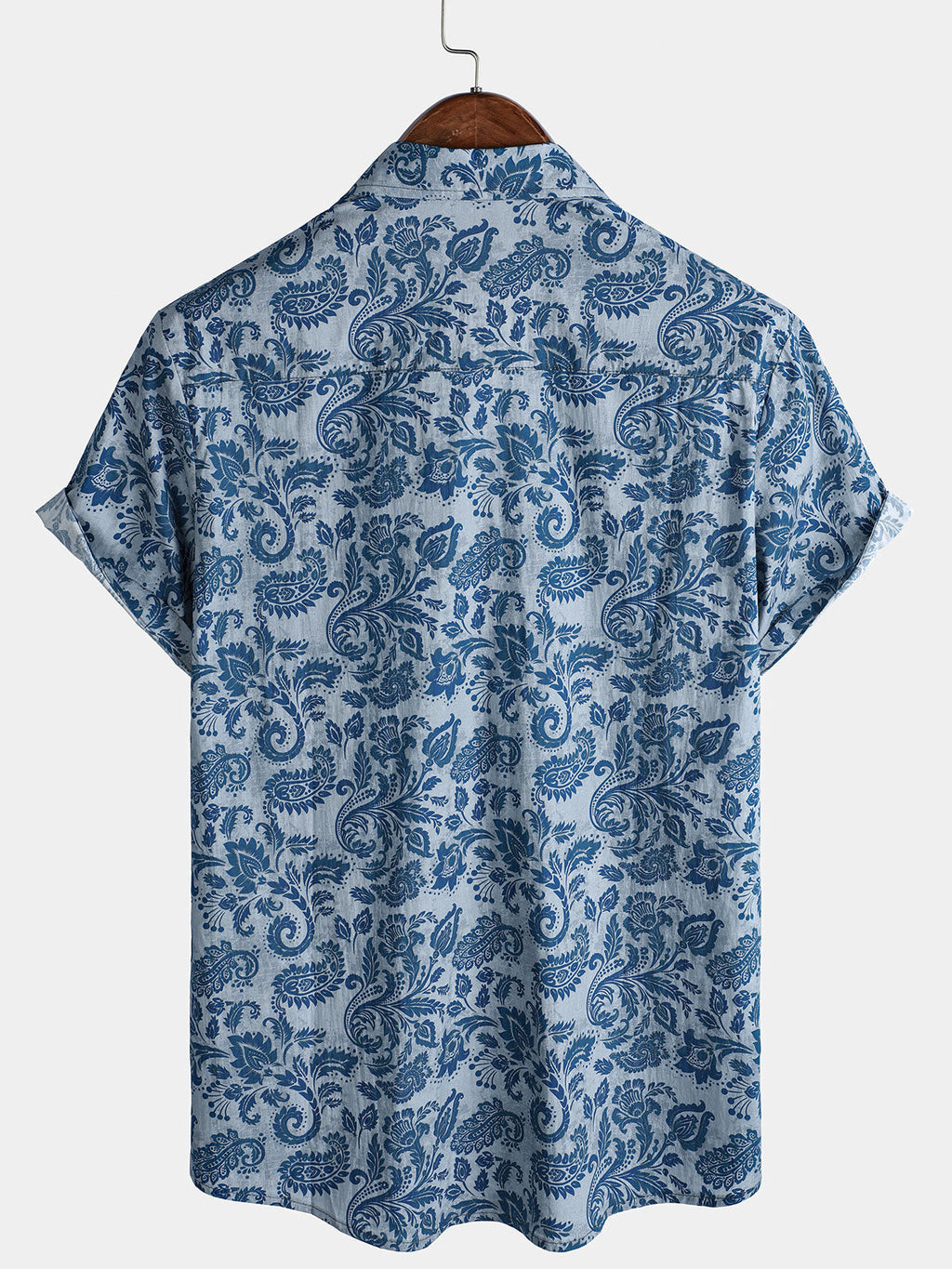 Chemise décontractée à manches courtes pour homme, motif cachemire et fleurs, bleu