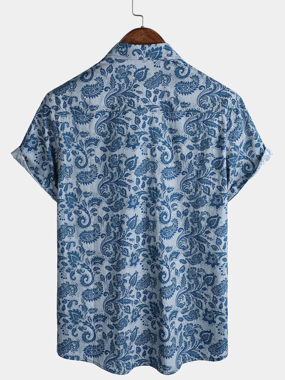 Chemise décontractée à manches courtes pour homme, motif cachemire et fleurs, bleu