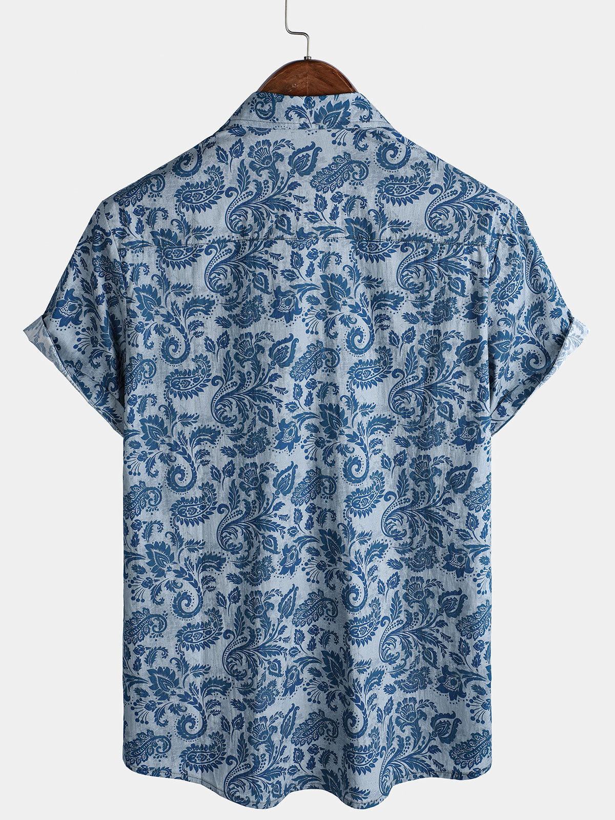 Chemise décontractée à manches courtes pour homme, motif cachemire et fleurs, bleu