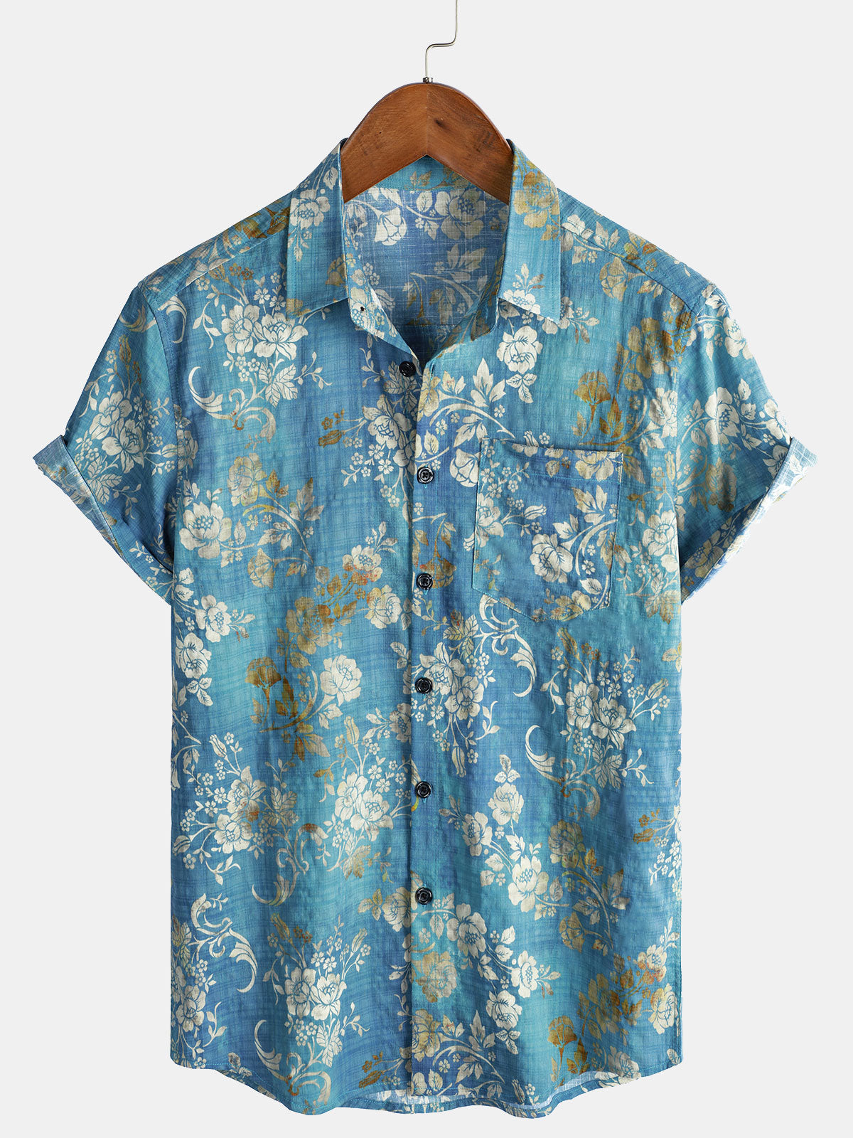 Chemise à Manches Courtes avec Imprimé Floral Bleu pour Homme