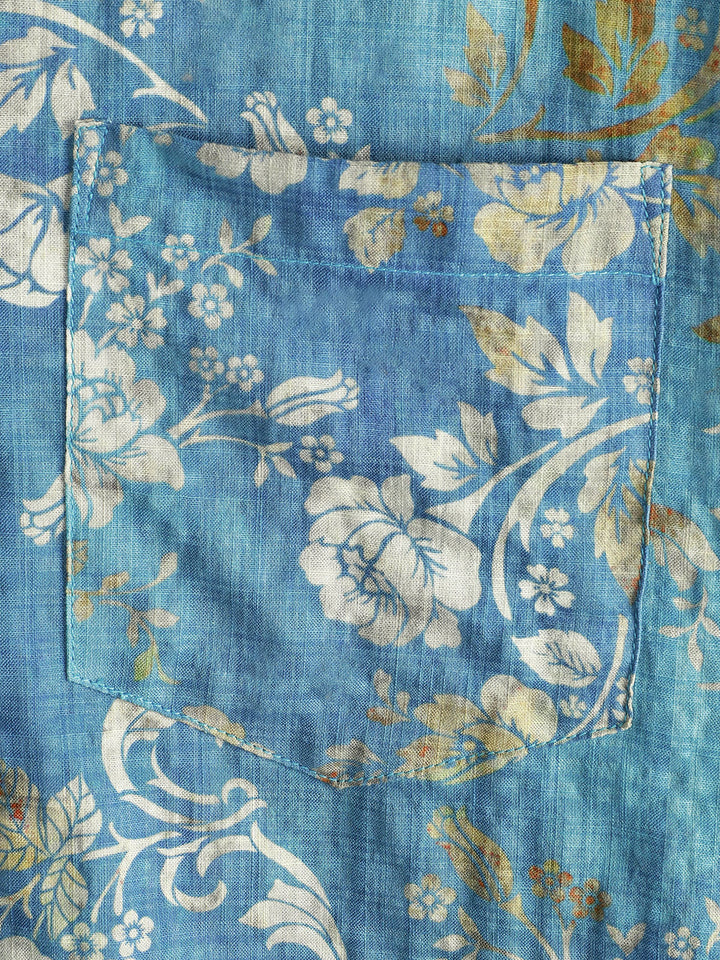 Chemise à manches courtes et poche à imprimé floral bleu pour homme