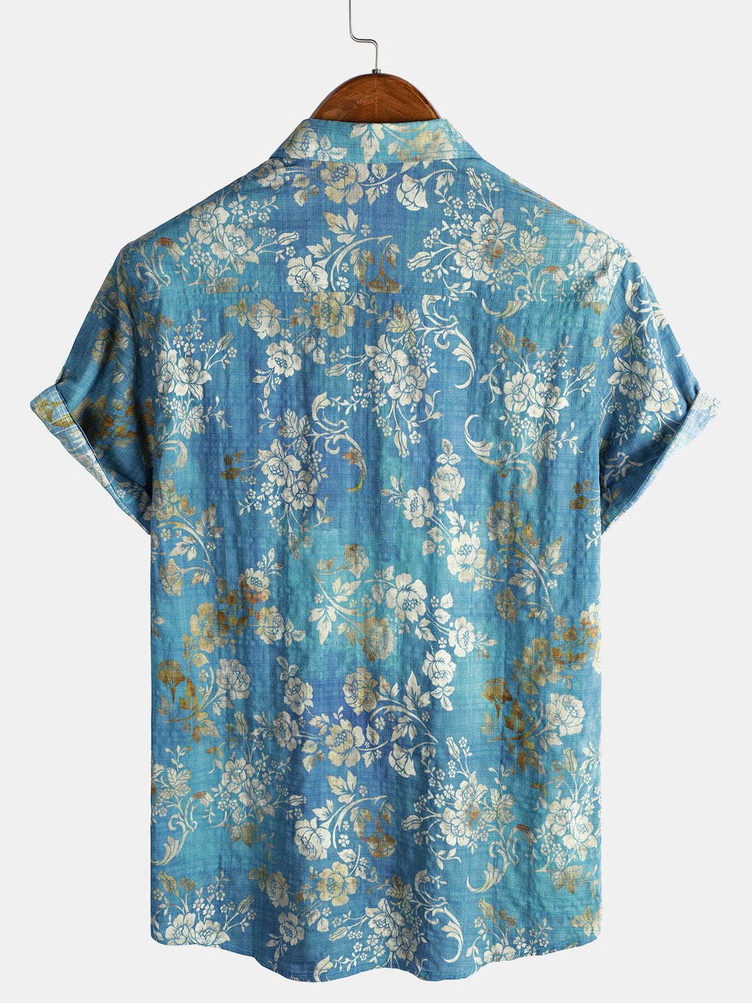 Chemise à manches courtes et poche à imprimé floral bleu pour homme