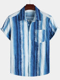 Chemise à manches courtes respirante à rayures bleues pour homme