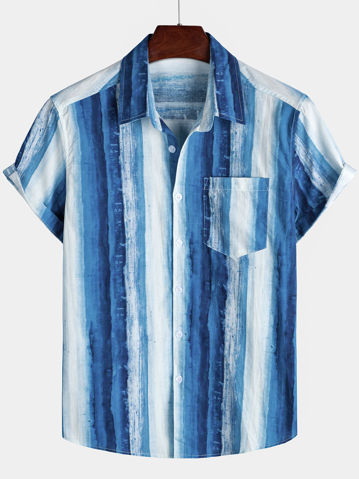 Chemise à manches courtes respirante à rayures bleues pour homme