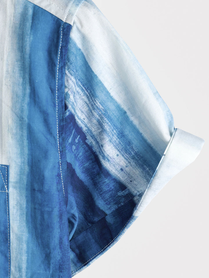 Chemise à manches courtes respirante à rayures bleues pour homme