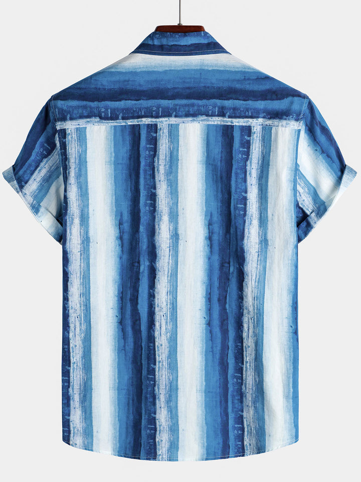 Chemise à manches courtes respirante à rayures bleues pour homme