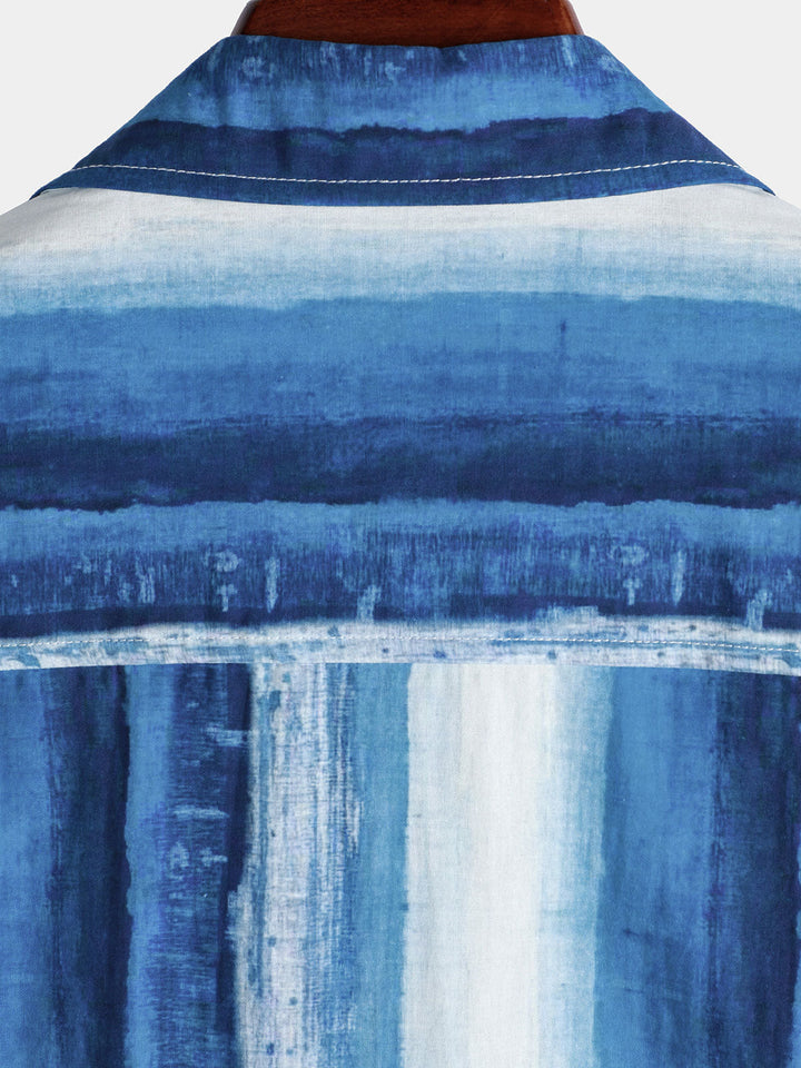 Chemise à manches courtes respirante à rayures bleues pour homme