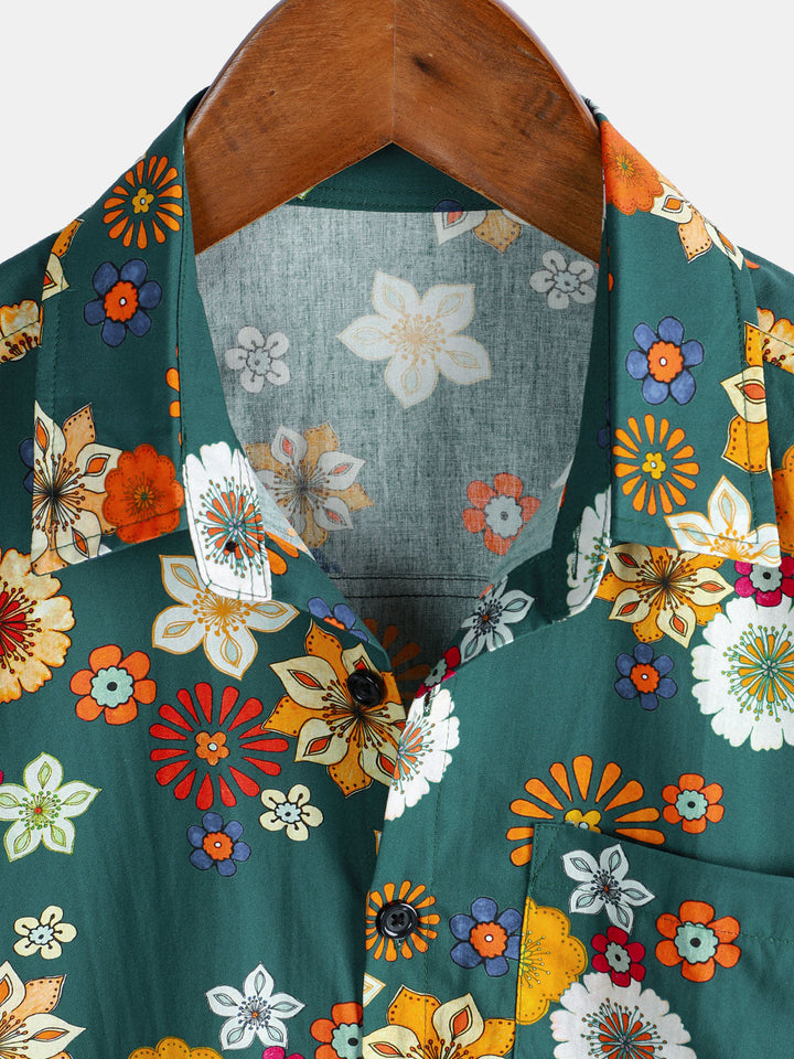 Chemise hawaïenne à manches courtes et imprimé floral pour homme, verte