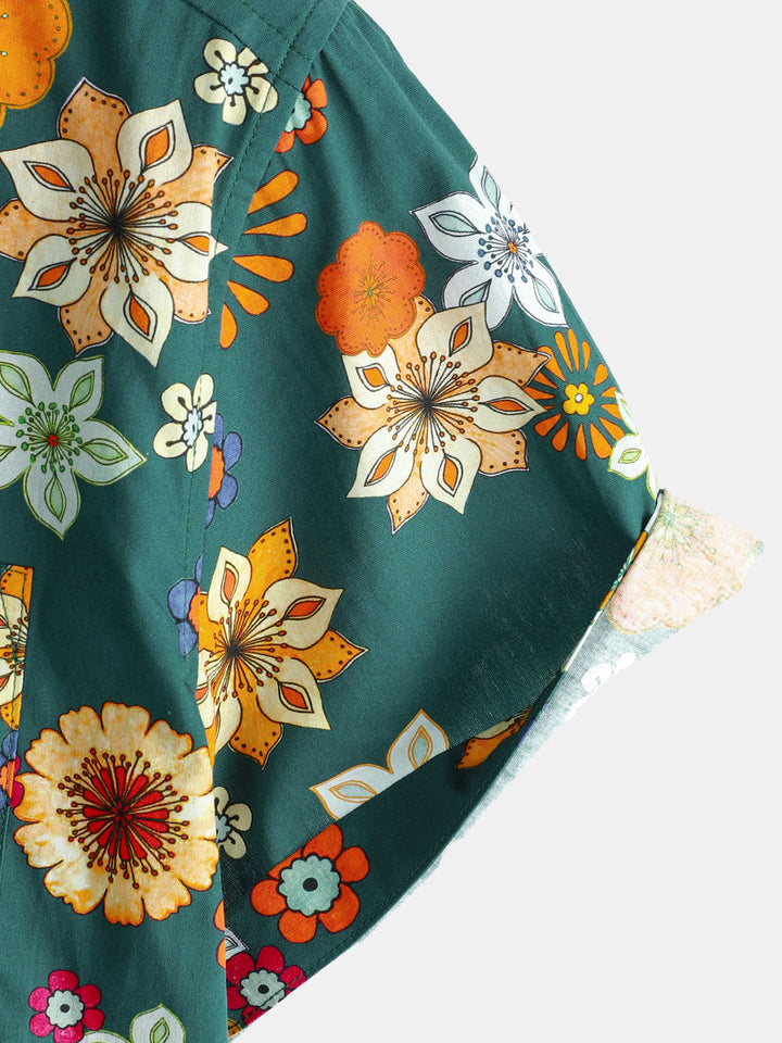 Chemise hawaïenne à manches courtes et imprimé floral pour homme, verte