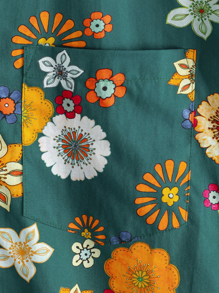 Chemise hawaïenne à manches courtes et imprimé floral pour homme, verte