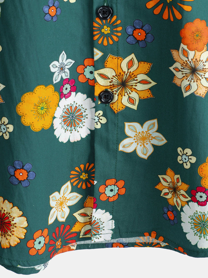 Chemise hawaïenne à manches courtes et imprimé floral pour homme, verte