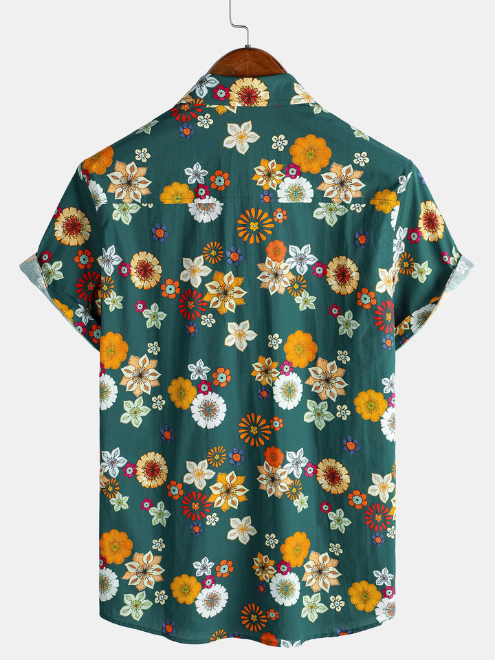 Chemise hawaïenne à manches courtes et imprimé floral pour homme, verte