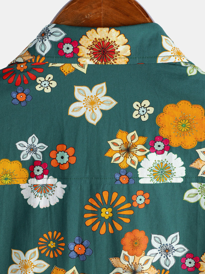 Chemise hawaïenne à manches courtes et imprimé floral pour homme, verte