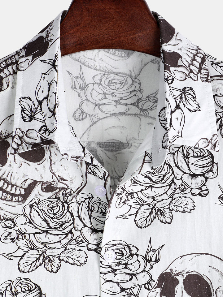 Chemise hawaïenne à manches courtes pour homme, motif crâne et cool rock