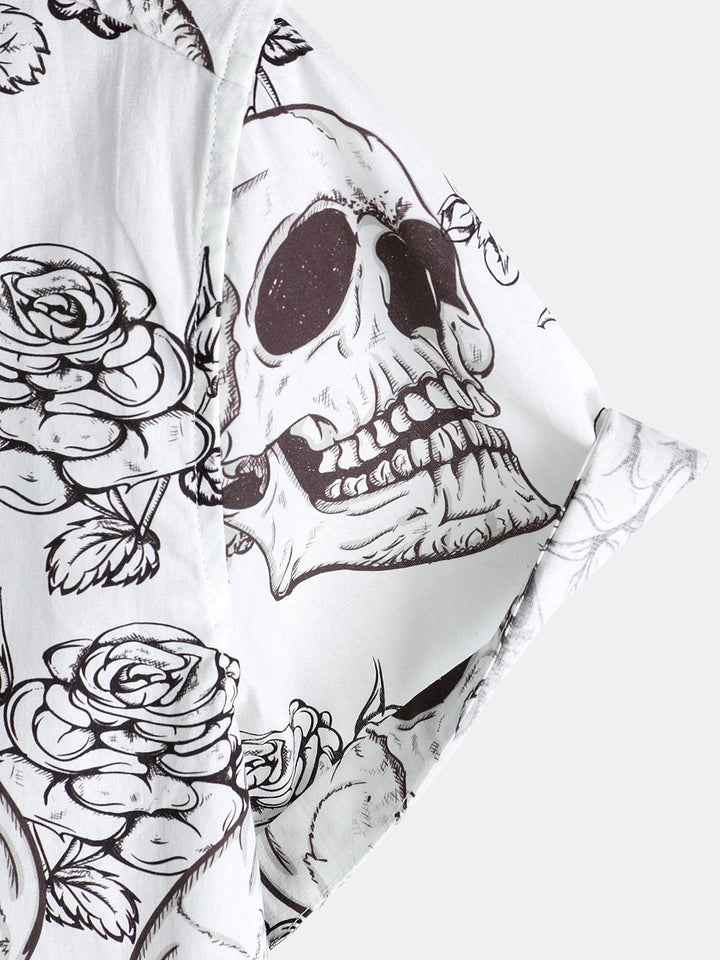 Chemise hawaïenne à manches courtes pour homme, motif crâne et cool rock