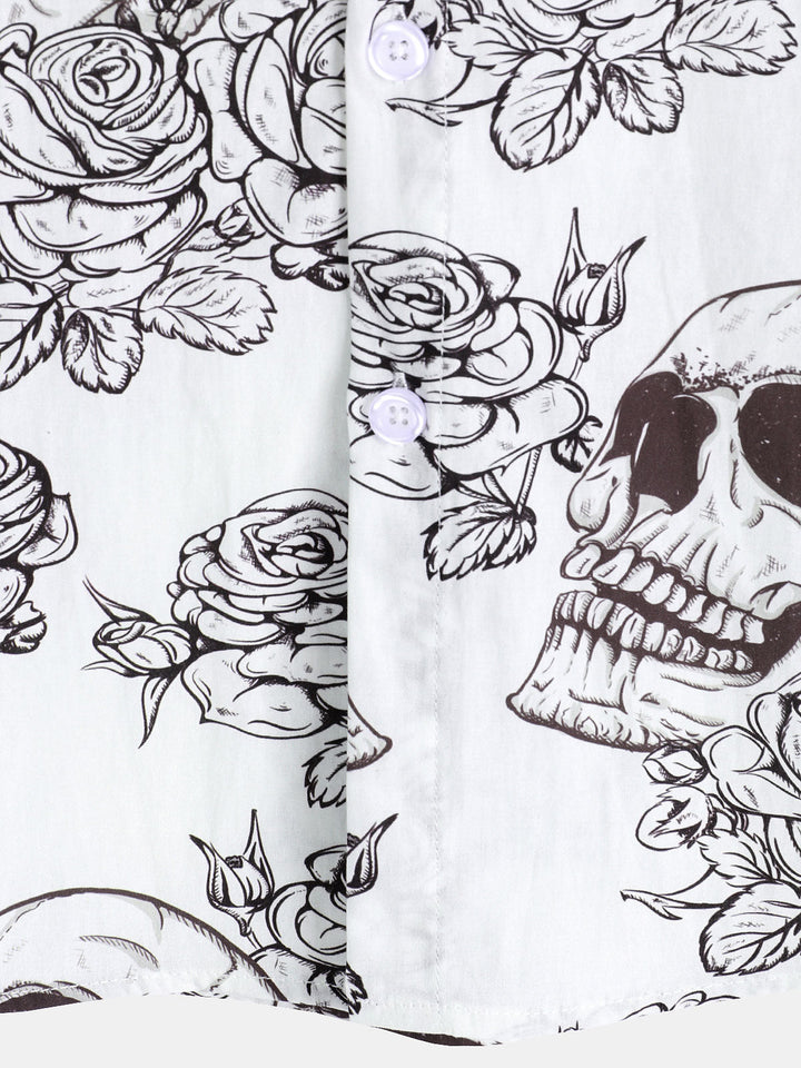 Chemise hawaïenne à manches courtes pour homme, motif crâne et cool rock