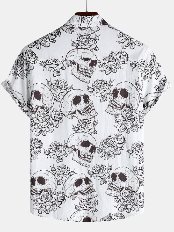 Chemise hawaïenne à manches courtes pour homme, motif crâne et cool rock