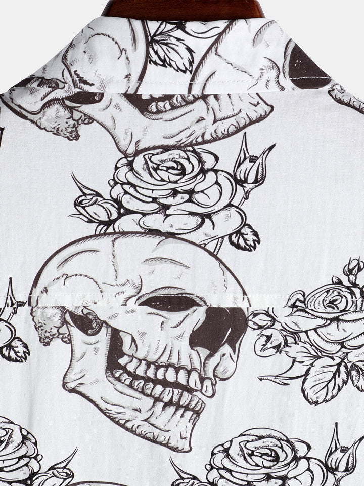 Chemise hawaïenne à manches courtes pour homme, motif crâne et cool rock