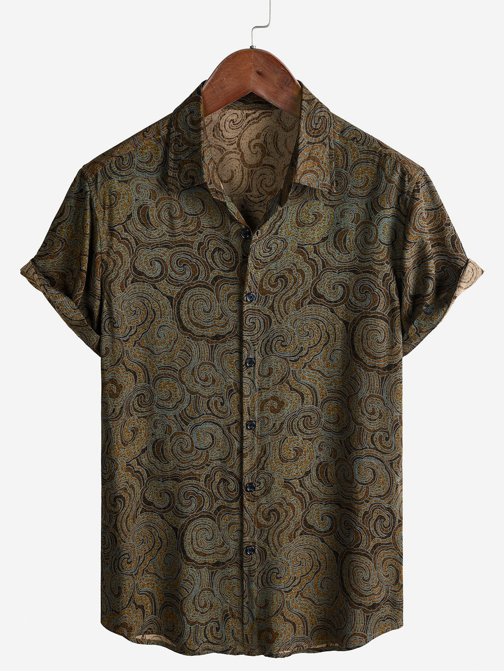Chemise Homme Marron Décontractée Style Vacances Boutonnée Manches Courtes