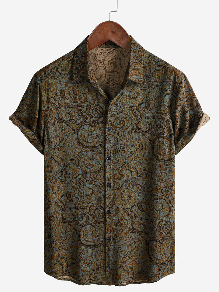 Chemise Homme Marron Décontractée Style Vacances Boutonnée Manches Courtes