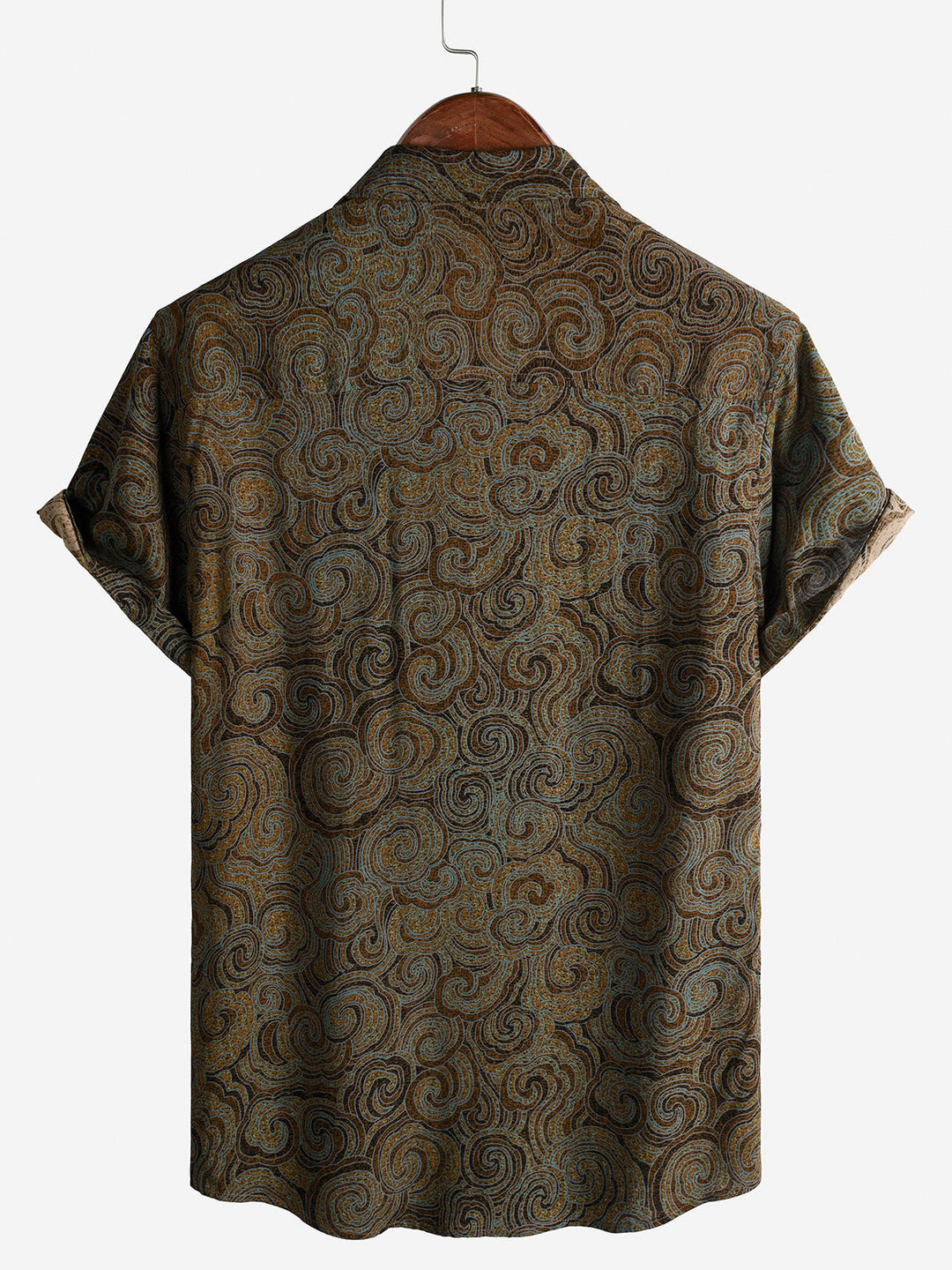 Chemise Homme Marron Décontractée Style Vacances Boutonnée Manches Courtes