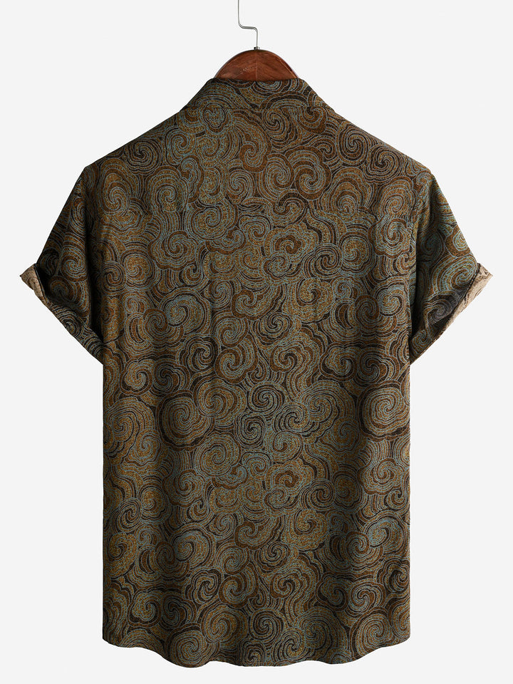 Chemise Homme Marron Décontractée Style Vacances Boutonnée Manches Courtes
