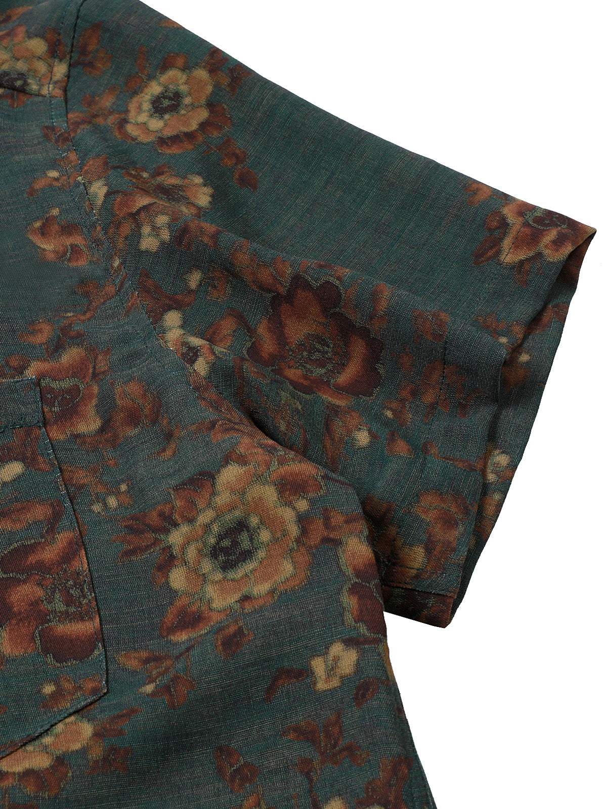 Chemise Vintage à Imprimé Floral Manches Courtes avec Poche
