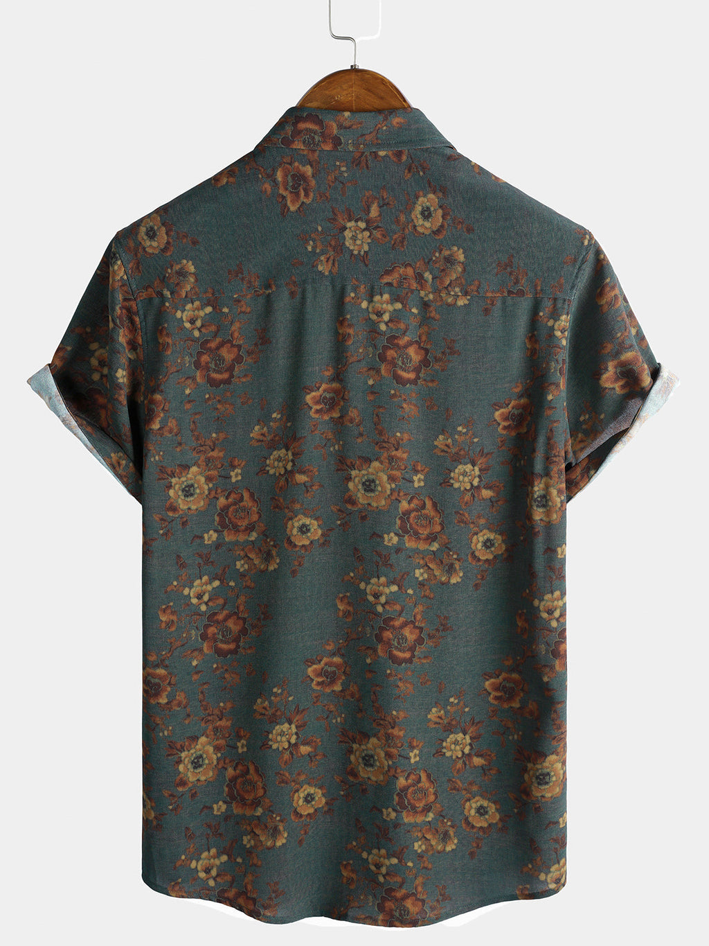 Chemise Vintage à Imprimé Floral Manches Courtes avec Poche