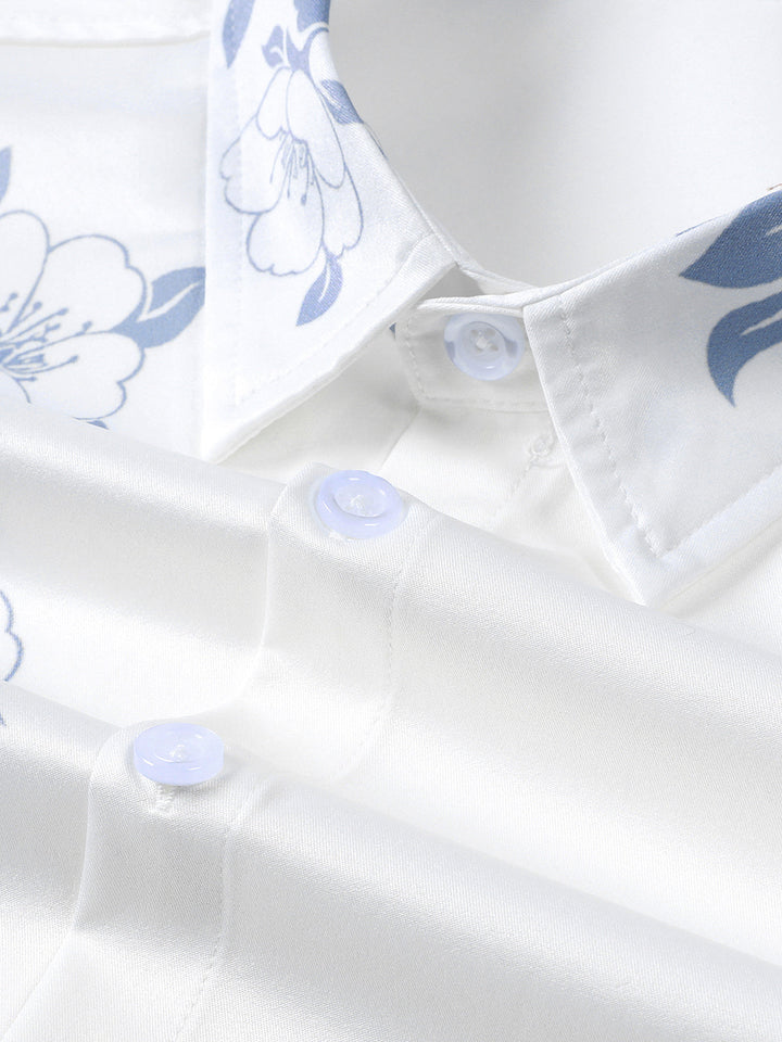 Chemise Hawaïenne Bleue à Imprimé Floral pour Homme à Manches Courtes Boutonnée Style Croisière Vacances