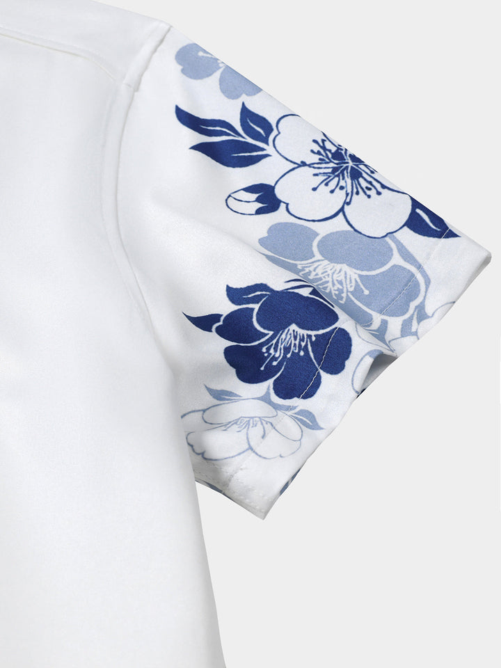 Chemise Hawaïenne Bleue à Imprimé Floral pour Homme à Manches Courtes Boutonnée Style Croisière Vacances